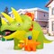 GOOSH 7.5 FT Length Christmas Inflatables Dinosaur Green Triceratops with Baby Dino and Built-in LEDs